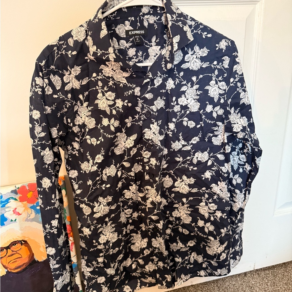 Express Men’s Navy Shirt with White Floral Print